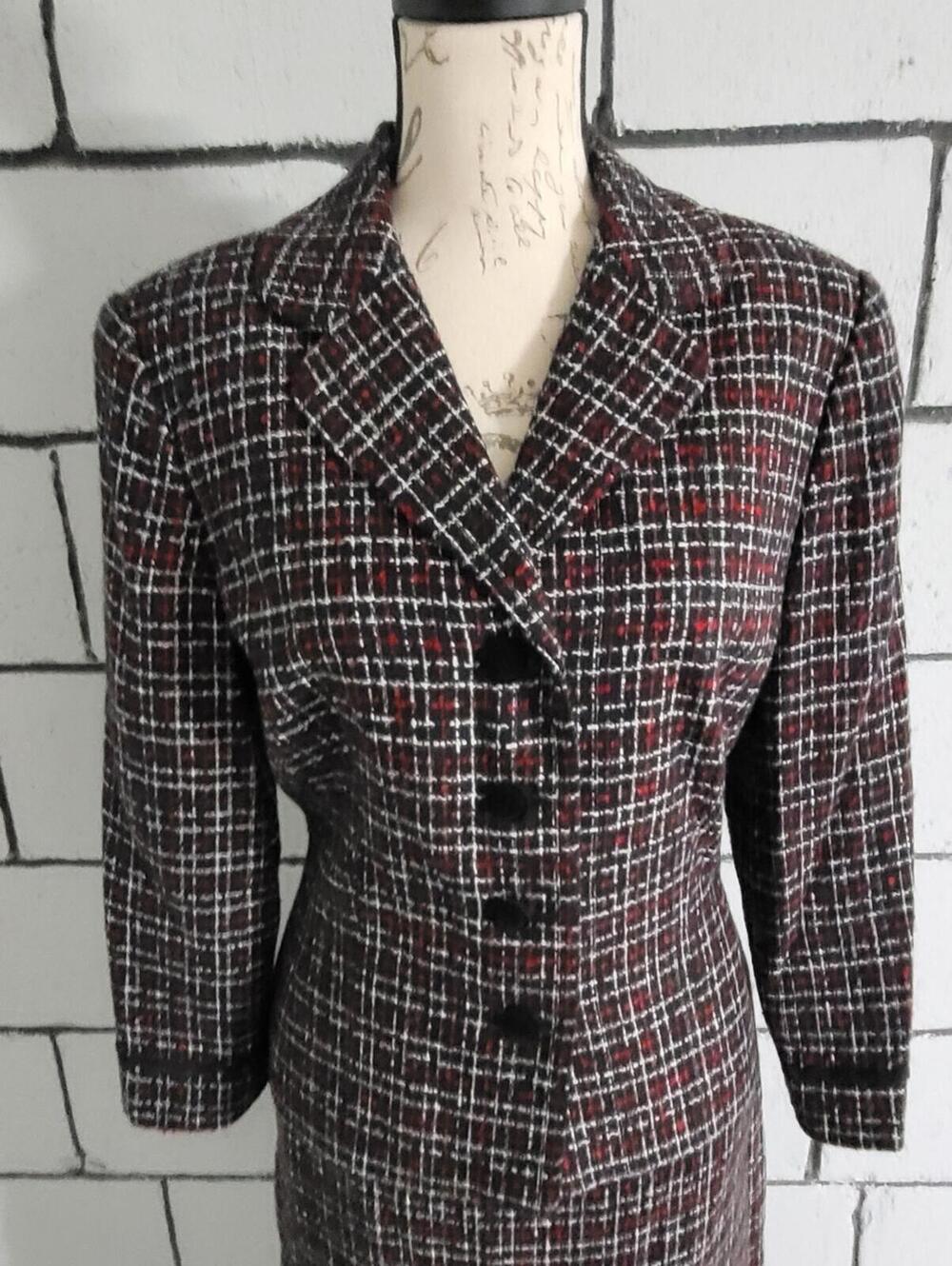 Maggie London Plaid Two-Piece Skirt Suit Sz 14 - Picture 2 of 8